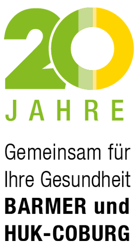 Logo: 20 Jahre BARMER und HUK-COBURG
