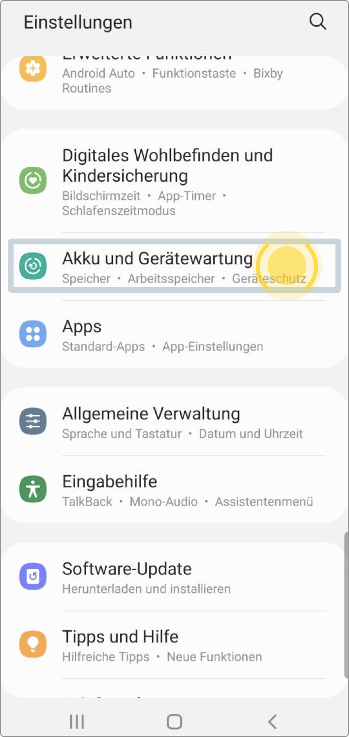 Samsung Android 12: Akku und Gerätewartung
