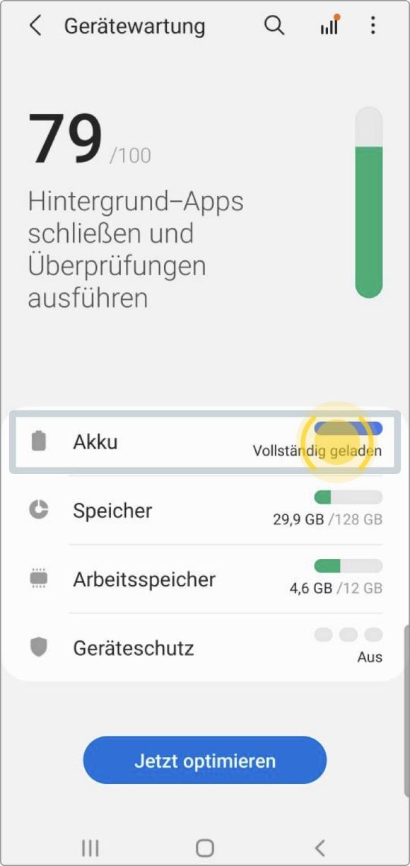 Samsung Android 11: Akku auswählen
