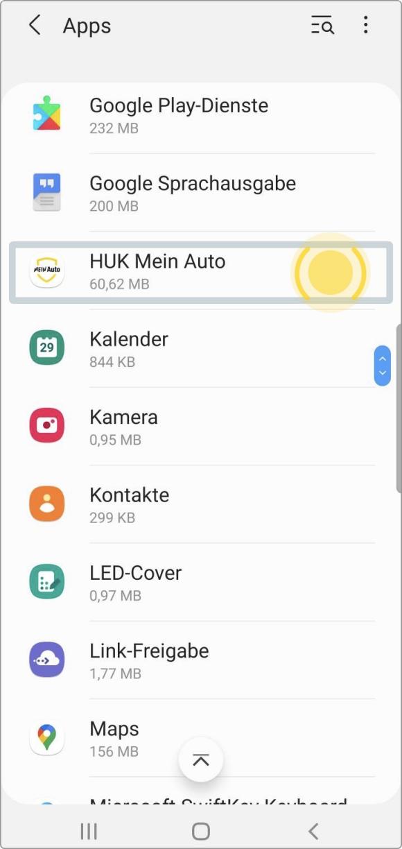 Samsung Android 11: HUK Mein Auto auswählen
