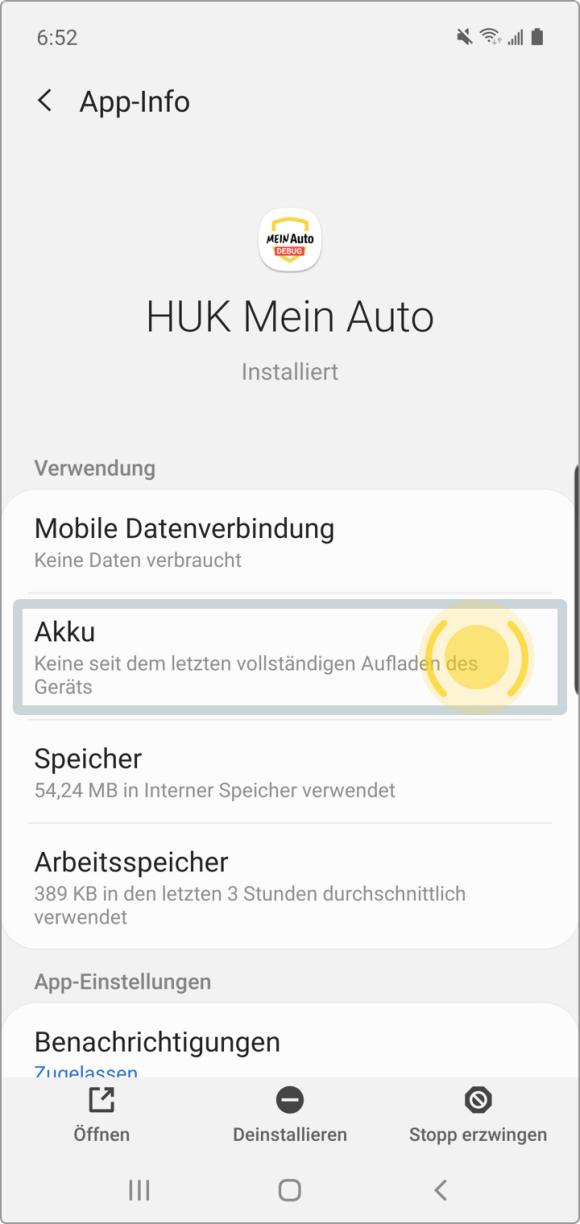 Samsung Android 10: Akku auswählen