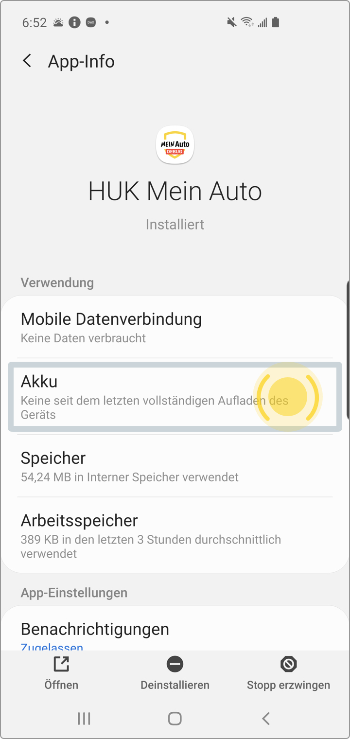 Android Samsung 10: Akku auswählen