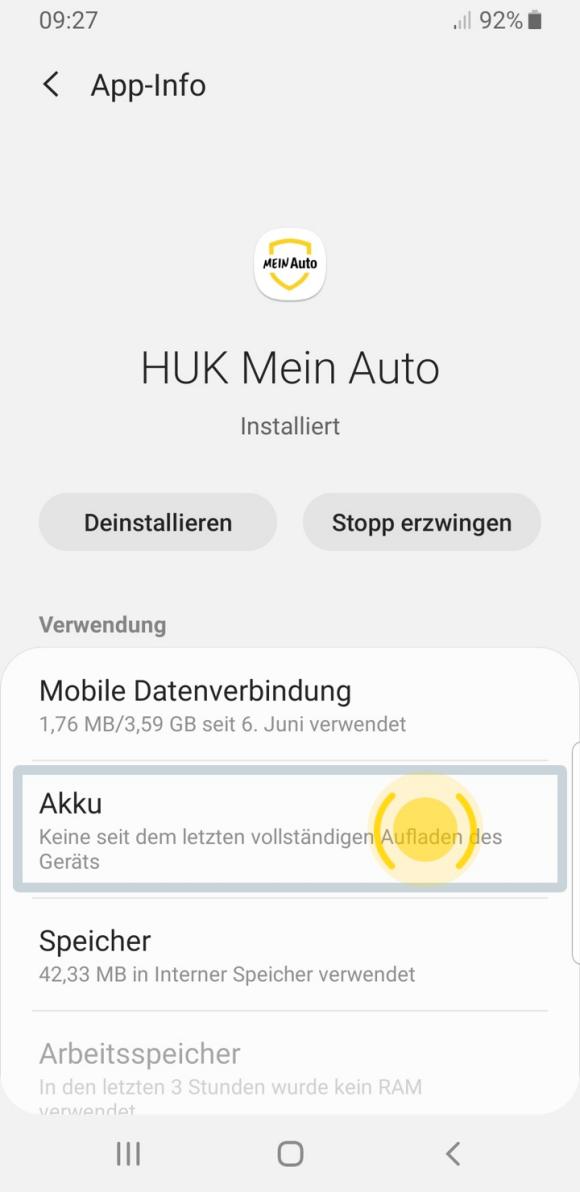 Samsung Android 9: Akku auswählen