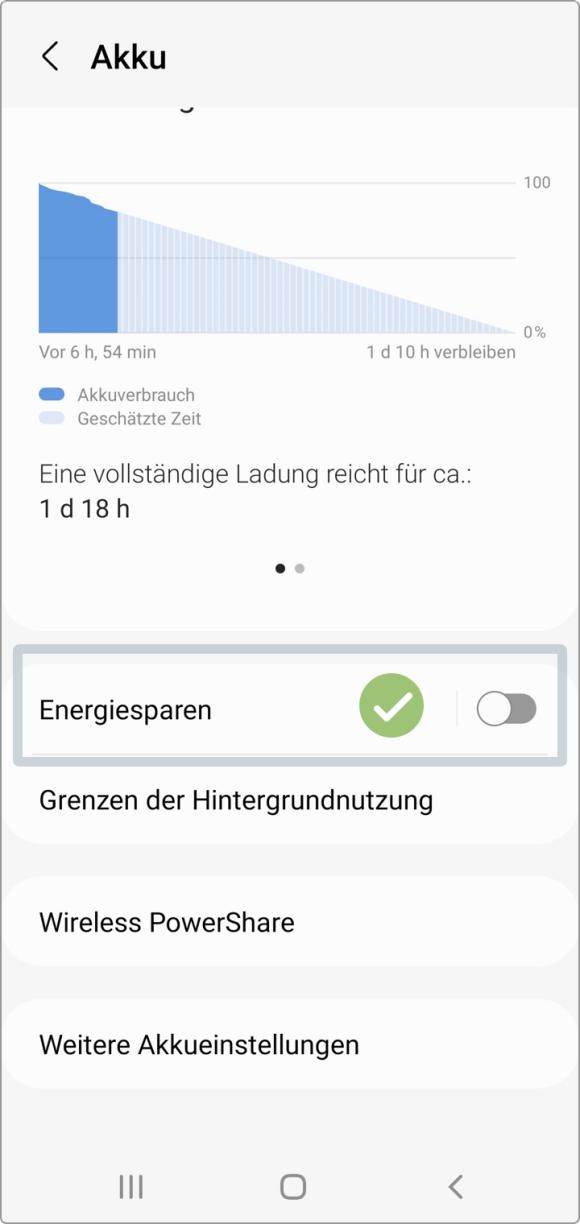 Samsung Android 12: Energiesparen aus