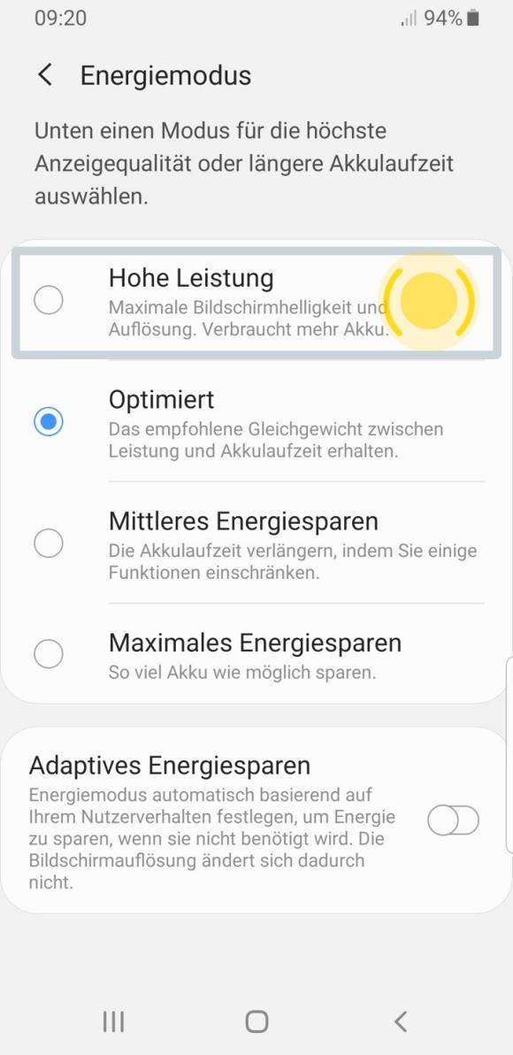 Samsung Android 9: Hohe Leistungen auswählen
