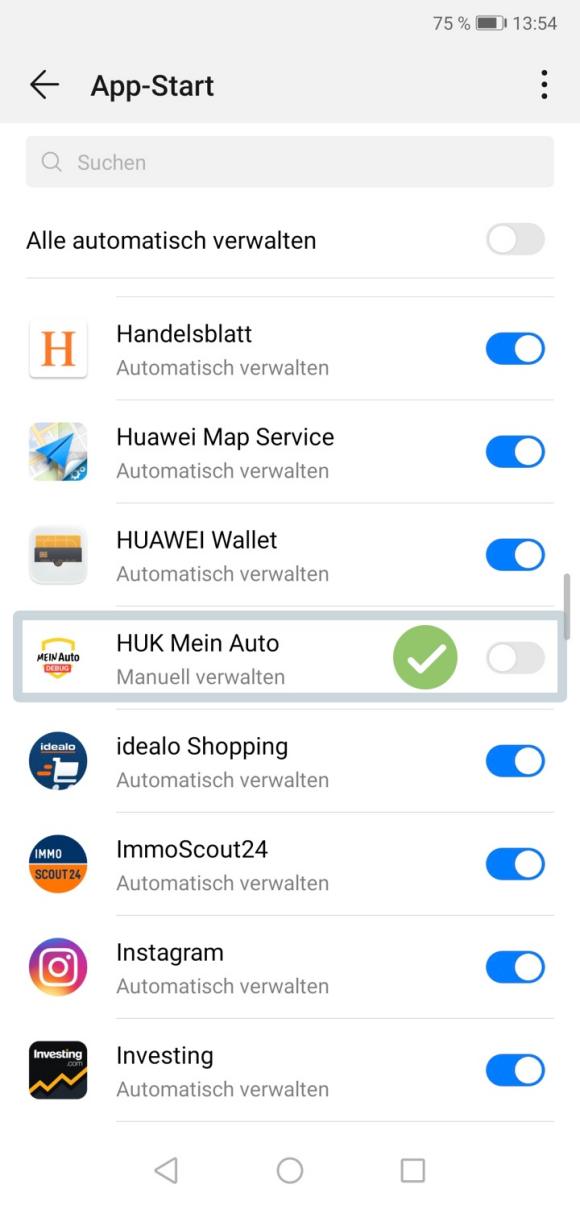 Huawei P20: HUK Mein Auto App erfolgreich abgewählt