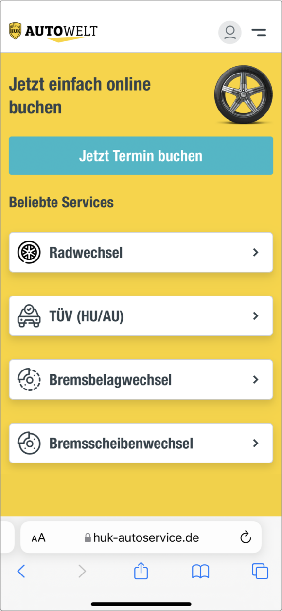 Screen-Ausschnitt Autoservice: Services