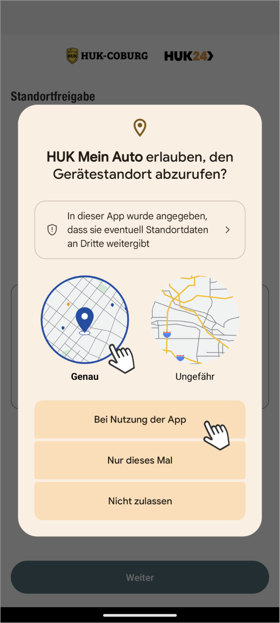 Telematik einrichten Fahrer Android: Standortfreigabe