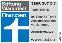 Stiftung Warentest Finanztest, Tarif RVE20 Sehr gut (0,8) Ausgabe 05/2022
