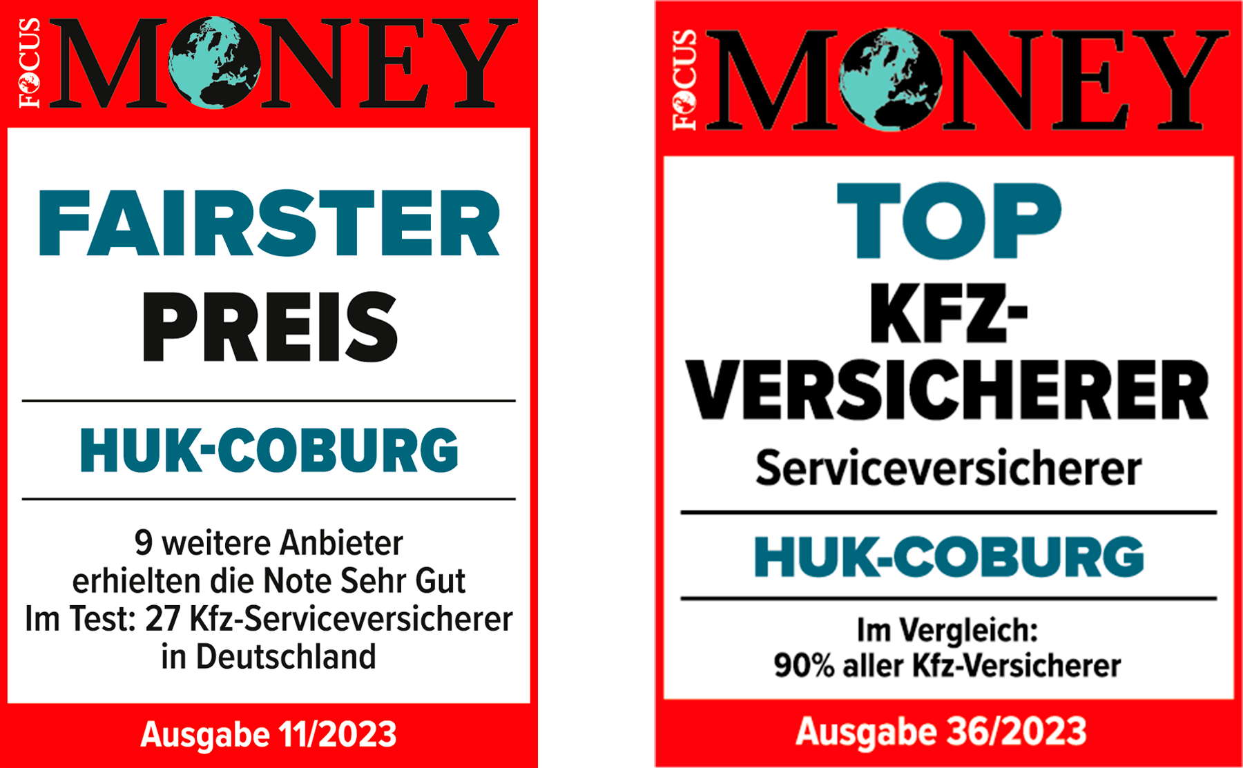 Fairster Preis (Focus Money 11/2023) | Top Kfz-Versicherer (Focus Money 36/2023)