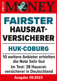 Testsieger: Fairster Hausratversicherer (Focus Money: Note sehr gut - 40/2022)