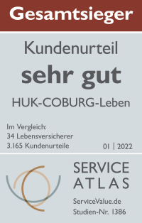 Auszeichnung Serviceatlas | HUK-COBURG Leben sehr gut | 01/2022