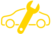Symbolische Darstellung eines Autos mit Schraubenschlüssel in Verbindung mit einer Kilometerangabe. Nach Möglichkeit innerhalb dieser Vorgabe die Werkstatt aufsuchen.
