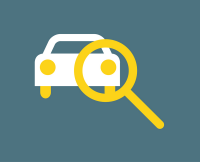 Icon: Auto mit Lupe, Gebrauchtwagencheck