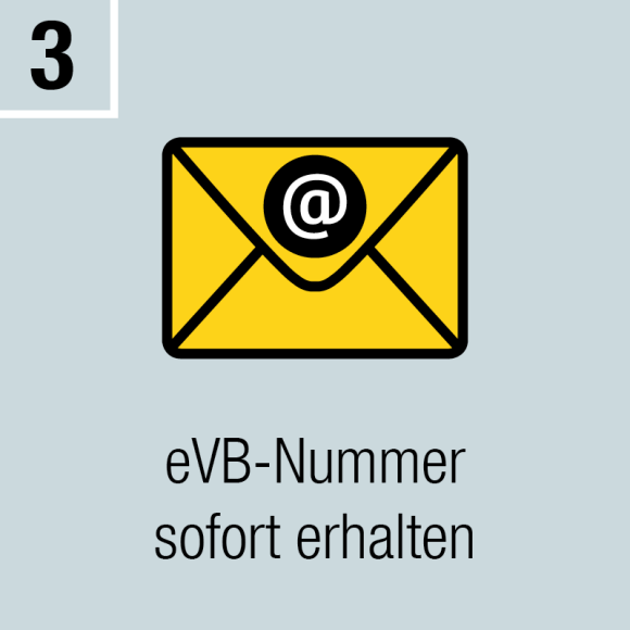 Briefumschlag mit Text: eVB-Nummer sofort erhalten